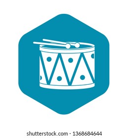 Drum and drumsticks icon. Simple illustration of drum and drumsticks vector icon for web
