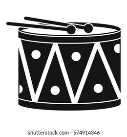 Drum and drumsticks icon. Simple illustration of drum and drumsticks vector icon for web