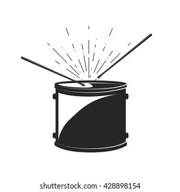 Drum with Drumsticks Isolated. Vector Illustration. Music festival and concert. Music classic, rock, music. Rock'n'roll poster, tattoo and print. 