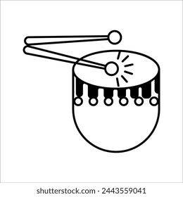 Drum and drumsticks line icon. linear style sign for mobile concept and web design. Drum musical instrument outline vector icon. Symbol, logo illustration. Vector graphics