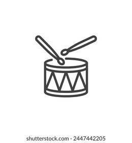 Icono de línea de tambor y palillos. signo de estilo lineal para concepto móvil y Diseño web. Icono de Vector de contorno de instrumento de música de tambor. Símbolo, ilustración del logotipo. Vector gráfico