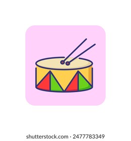 Drum and drumsticks line icon. Toy, beat, instrument. Percussion concept. Vector illustration can be used for topics like music, march, rhythm