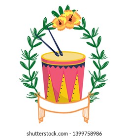 drum and drumsticks on laurel wreath