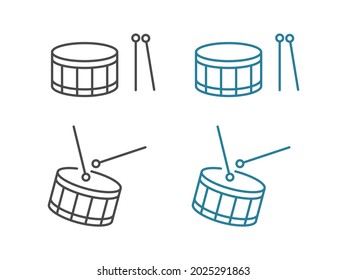 drum with drumsticks outline icon isolated on white background