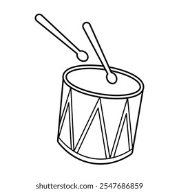 Drum with Drumsticks Outline Vector Illustration. A simple black and white vector illustration of a drum with two drumsticks. 