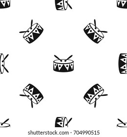 Drum and drumsticks pattern repeat seamless in black color for any design. Vector geometric illustration