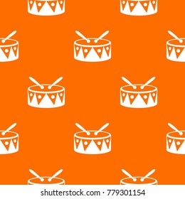 Drum and drumsticks pattern repeat seamless in orange color for any design. Vector geometric illustration