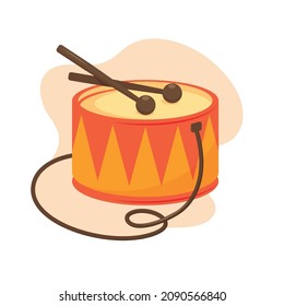Drum and drumsticks. Vector image.