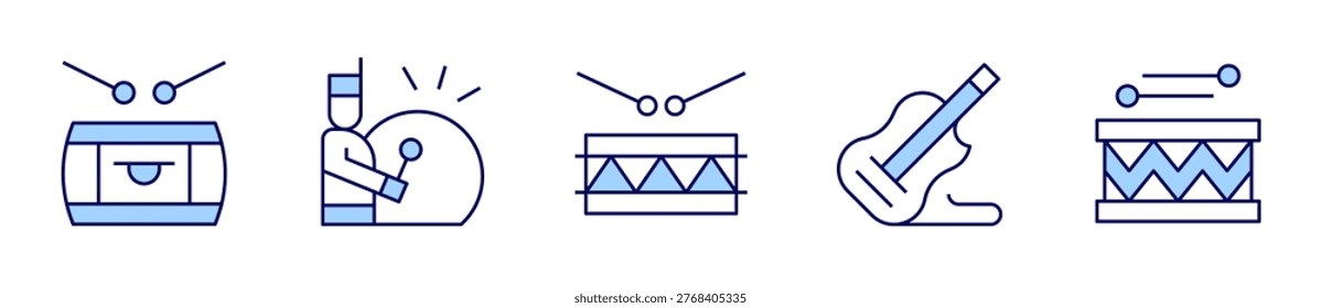 drum, electricguitar, drummer. Instruments Icon vector illustration. Line Duotone style. Editable stroke.