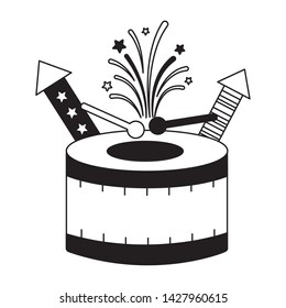 drum and fireworks american happy independence day vector illustration