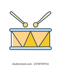 Drum flat color icon. Music equipment isolated vector illustration on white background.