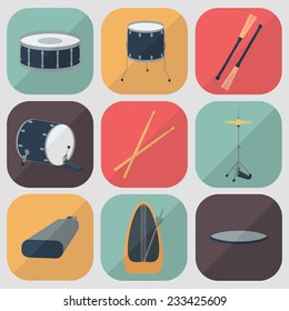 Drum flat icons. Flat design. Shadow. Vector illustration