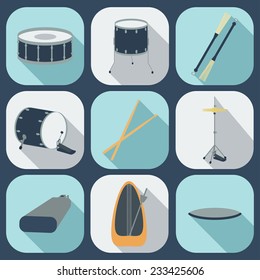 Drum flat icons. Vector illustration