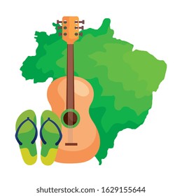 drum and flip flops with map of brazil vector illustration design
