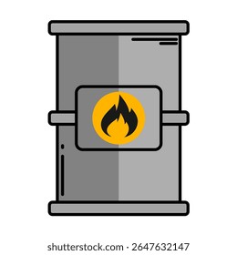 Drum fule with a fire flame painted on it Vector illustration in flat style.
