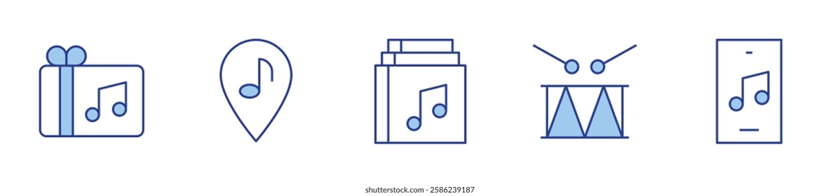 drum, gift card, music player, music, album. Music Icon vector illustration. Line Duotone style. Editable stroke.