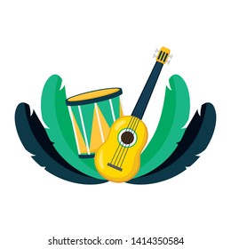 drum guitar feathers brazil carnival vector illustration