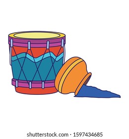 drum and holi powder over white background, vector illustration