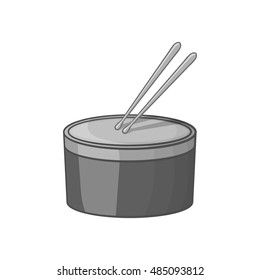 Drum icon in black monochrome style isolated on white background. Musical instrument symbol vector illustration