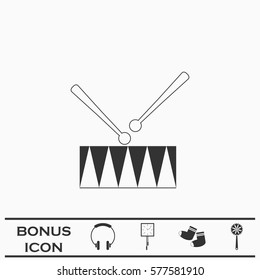 Drum icon flat. Black pictogram on white background. Vector illustration symbol and bonus button