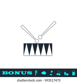 Drum icon flat. Black pictogram on white background. Vector illustration symbol and bonus button