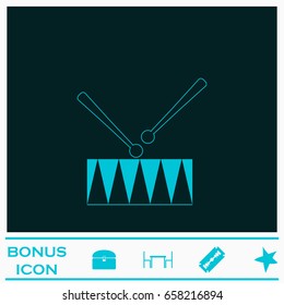 Drum icon flat. Blue pictogram on dark background. Vector illustration symbol and bonus icons