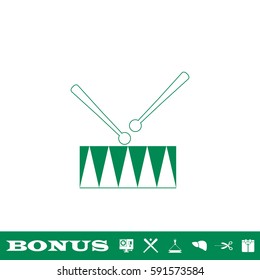 Drum icon flat. Green pictogram on white background. Vector illustration symbol and bonus button