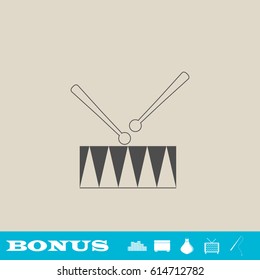 Drum icon flat. Grey pictogram on light background. Vector illustration symbol and bonus button real estate, ottoman, vase, tv, fishing rod