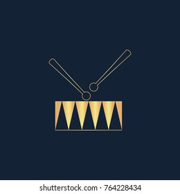 Drum icon flat. Simple gold pictogram on dark background. Vector illustration symbol
