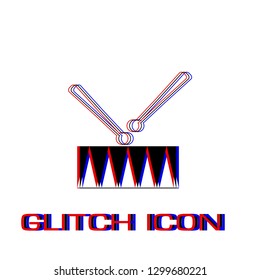 Drum icon flat. Simple pictogram - Glitch effect. Vector illustration symbol