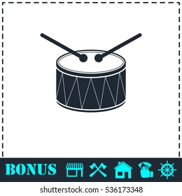 Drum icon flat. Simple vector symbol and bonus icon