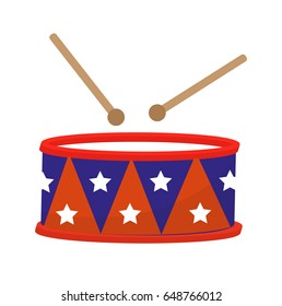 Drum icon, flat style. 4th july concept. Isolated on white background. Vector illustration