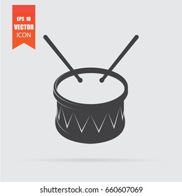 Drum icon in flat style isolated on grey background. For your design, logo. Vector illustration.