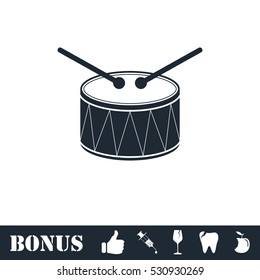 Drum icon flat. Vector illustration symbol and bonus pictogram