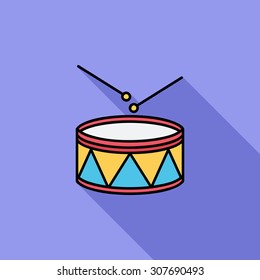 Drum icon. Flat vector related icon with long shadow for web and mobile applications. It can be used as - logo, pictogram, icon, infographic element. Vector Illustration.