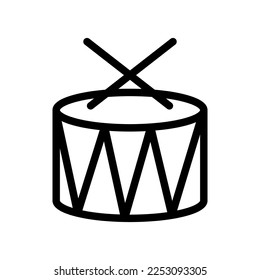 Drum icon line isolated on white background. Black flat thin icon on modern outline style. Linear symbol and editable stroke. Simple and pixel perfect stroke vector illustration