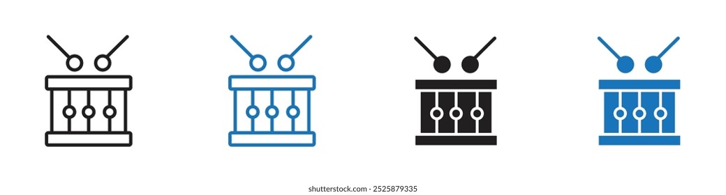 Drum icon linear graphics set vector in black
