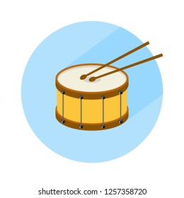 Drum, drum icon, musical instrument, drumming. Flat illustration