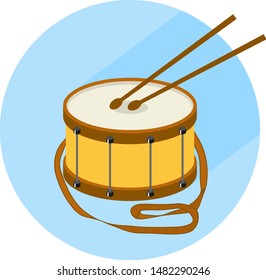 Drum, drum icon, musical instrument, drumming. Flat illustration