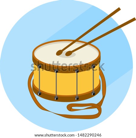 Drum, drum icon, musical instrument, drumming. Flat illustration