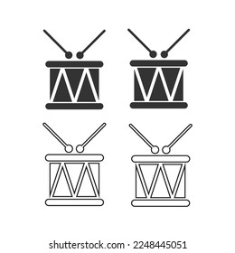 Drum icon. Musical rhytm instrument set line and background vector ilustration.