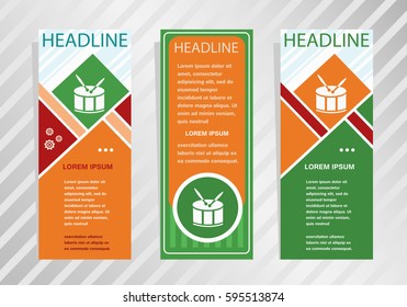 Drum Icon on vertical banner. Modern banner, brochure design template.