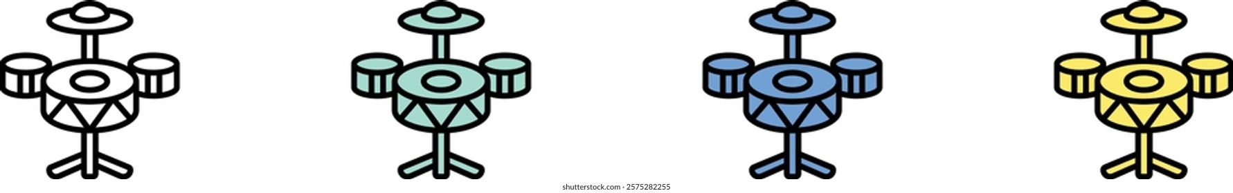 drum icon. Outline, Green, Blue and Yellow Style Design Isolated On White Background