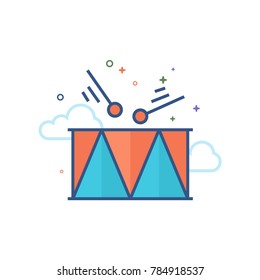 Drum icon in outlined flat color style. Vector illustration.