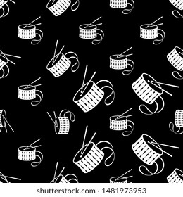 Drum Icon Seamless Pattern, Musical Instrument Icon Vector Art Illustration