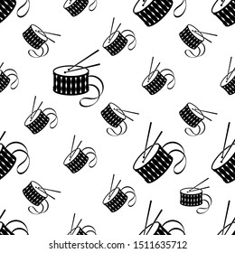 Drum Icon Seamless Pattern, Musical Instrument Icon Vector Art Illustration