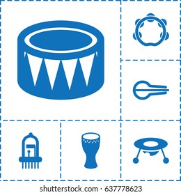 Drum icon. set of 6 drum filled icons such as baby toy, musical instrument, drum