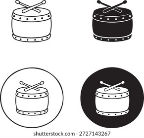 Drum icon set with different styles and backgrounds isolated on white background, Vector, illustration
