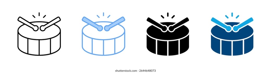Drum Icon Set Multiple Style. Designed In Outline, Blue, Glyph, Dual Tone
