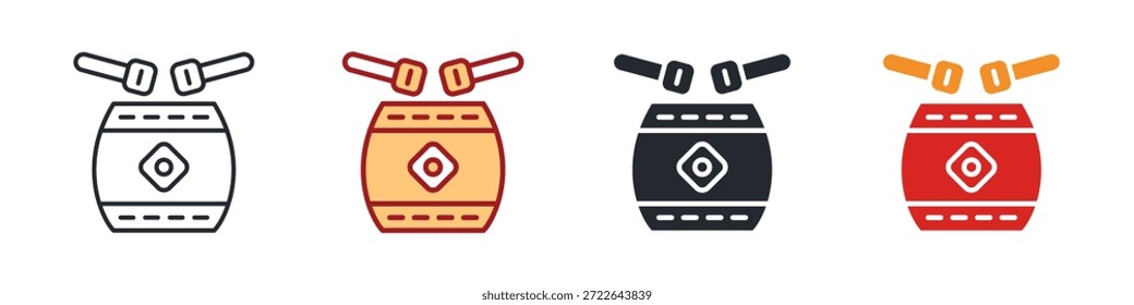 Drum Icon Set Multiple Style. Designed In Outline, Blue, Glyph, Dual Tone